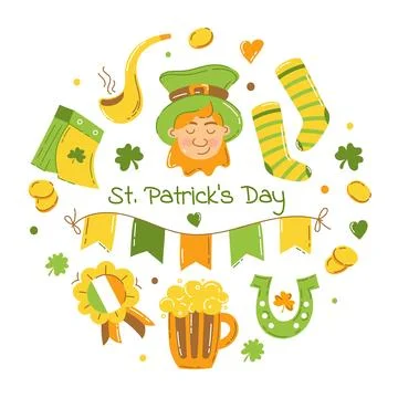 Saint Patrick set of vector elements for the holiday Vector illustration flat Stock Illustration