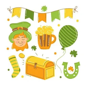 Saint Patrick set of vector elements for the holiday Vector illustration flat Stock Illustration