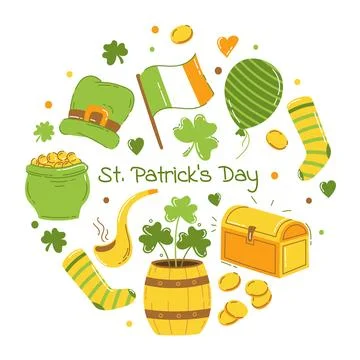 Saint Patrick set of vector elements for the holiday Vector illustration flat Stock Illustration