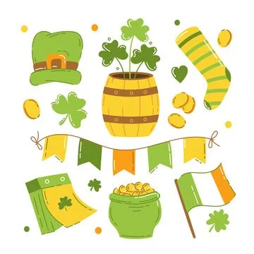 Saint Patrick set of vector elements for the holiday Vector illustration flat Stock Illustration