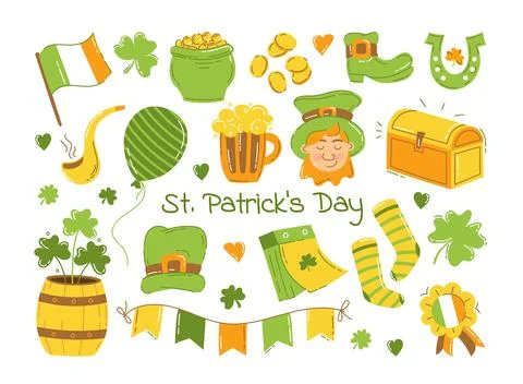 Saint Patrick set of vector elements for the holiday Vector illustration flat Stock Illustration
