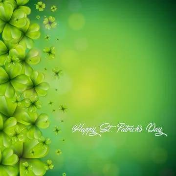 Saint Patricks Day Background Design with falling clovers leaf background. Irish Illustrazione stock