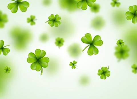 Saint Patricks Day Background Design with Green Falling Clovers Leaf. Irish Illustrazione stock