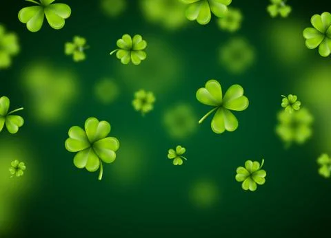Saint Patricks Day Background Design with Green Falling Clovers Leaf. Irish Stock Illustration