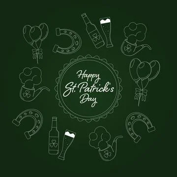 Saint patricks day background with elements of balloons, beer and glass, smoke Stock Illustration