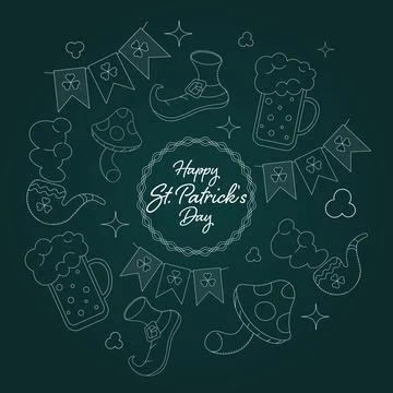 Saint patricks day background with elements of garland fom flags, boot, beer Stockillustratie