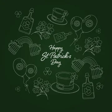 Saint patricks day background with elements of shamrock, drink in the bottle Stockillustratie