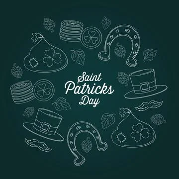 Saint patricks day background with elements of bag with gold, gold coins Stock Illustration