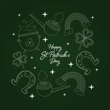 Saint patricks day background with elements of pot with drink, rainbow, shamrock Stock Illustration