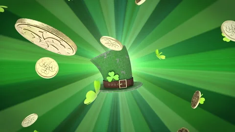Saint patrick's day background with falling shamrock clover and golden coins Stock Footage 150064370