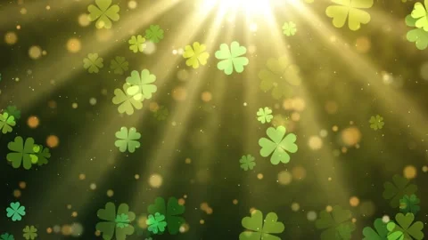 Saint Patrick's Day background, green four-leaf clovers floating and falling Stock Footage 341479850