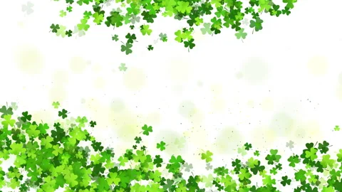 Saint Patricks day background with sprayed clover shamrocks. Green frame Stock Footage 263895932