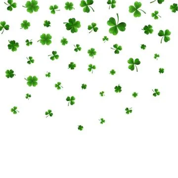 Saint Patrick's Day Border with Green Four and Tree 3D Leaf Clovers on White  Stock Illustration