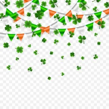 Saint Patrick's Day Border with Green Four and Tree 3D Leaf Clovers with Flag Stock Illustration