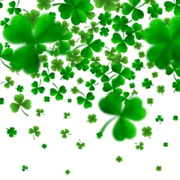 Saint Patrick's Day Border with Green Four and Tree 3D Leaf Clovers on White  Stock Illustration