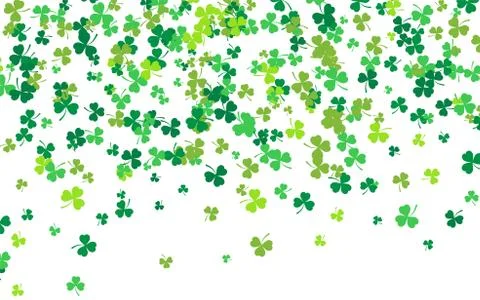Saint Patrick's Day Border with Green Four and Tree Leaf Clovers on White Bac Stock Illustration