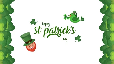 Saint patricks day celebration animation with leprechaun head and bird char.. Stock Footage 333290109