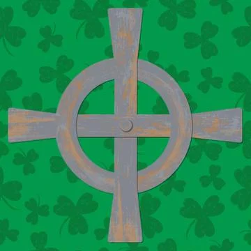 Saint Patricks Day. Celtic cross. Green background Stock Illustration