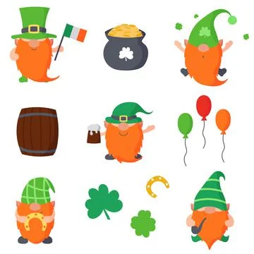 Saint Patrick's Day characters. Vector cartoon illustrations. Isolated on white. Illustrazione stock