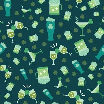 Saint Patricks Day Drinks Vector repeat pattern background Stock Illustration