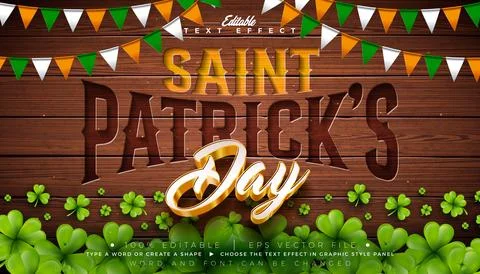 Saint Patrick's Day Editable Text Effect Design Vector Graphic Style with Vin Stock Illustration