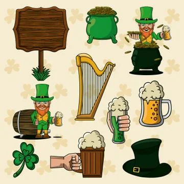 Saint patricks day elements cartoon Stockillustratie