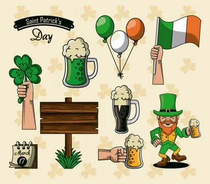 Saint patricks day elements cartoon Stockillustratie