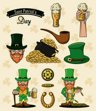 Saint patricks day elements cartoon Stock Illustration