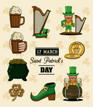 Saint patricks day elements cartoon Stockillustratie