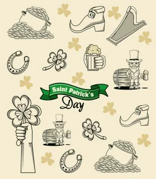 Saint patricks day elements cartoon Stockillustratie