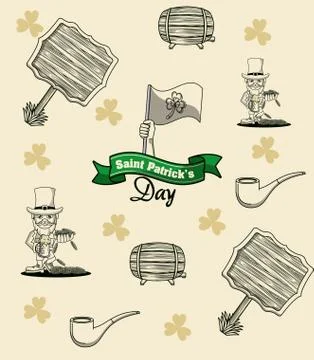 Saint patricks day elements cartoon 库存插图