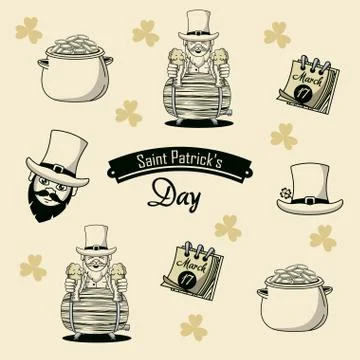 Saint patricks day elements cartoon Stock Illustration