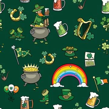 Saint Patricks Day Elements Pattern Stockillustratie