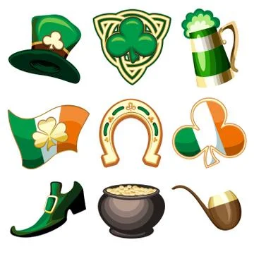 Saint Patricks Day Emblem Set Stock Illustration