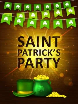 Saint Patricks Day. Flags with clover, coins, beer Stock Illustration