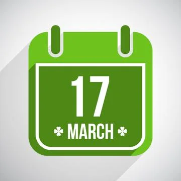 Saint Patrick's day flat calendar icon with long shadow. Vector background Stock Illustration