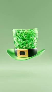 Saint Patricks Day flyer background with green leprechaun hat filled with f.. Stock Illustration