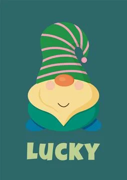 Saint Patricks day gnome with text Lucky Stock Illustration