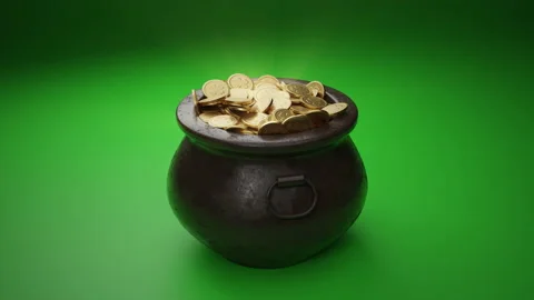 Saint Patrick’s day greeting animation. Pots full of golden coins dynamic motion Stock Footage 168801064