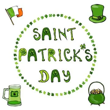' Saint Patrick's Day'. Hand drawn St. Patrick's Day lettering outline typogr Stock Illustration