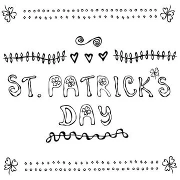 ' Saint Patrick's Day'. Hand drawn St. Patrick's Day lettering outline typogr Stock Illustration