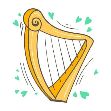 Saint Patrick's Day hand drawn graphic illustration. Celtic harp Illustrazione stock