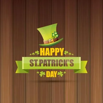 Saint patricks day label or poster with green hat, lucky clovers and vintage Stock Illustration