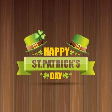 Saint patricks day label or poster with green hat, lucky clovers and vintage Stock Illustration
