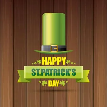 Saint patricks day label or poster with green hat, lucky clovers and vintage Stock Illustration