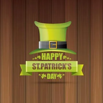 Saint patricks day label or poster with green hat, lucky clovers and vintage Stock Illustration