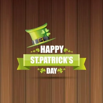 Saint patricks day label or poster with green hat, lucky clovers and vintage Stock Illustration