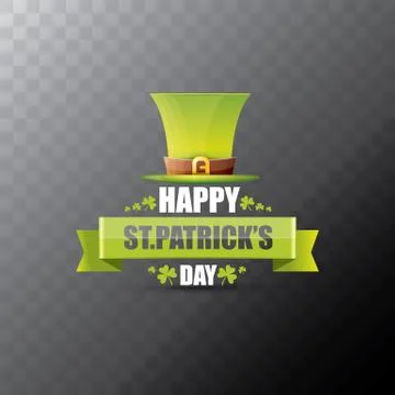 Saint patricks day label or poster with green hat, lucky clovers and vintage Illustrazione stock