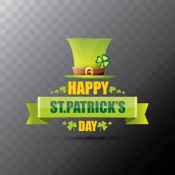 Saint patricks day label or poster with green hat, lucky clovers and vintage 스톡 일러스트