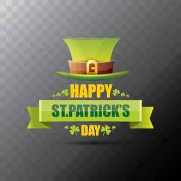 Saint patricks day label or poster with green hat, lucky clovers and vintage Stock-Illustration